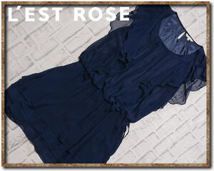 美品！！☆L'EST ROSE　レストローズ　リボン&フリル付きシフォンワンピース　紺☆