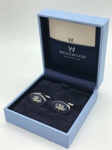 ■【YS-1】美品 ■ ウェッジウッド WEDGWOOD カフス ■ ジャスパー ネイビー × シルバー系 ドラゴン 楕円形 【同梱可能商品】K■