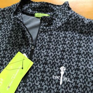 サラッと快適吸水速乾　Ｌ　新品 HK WORKS LONDON Green コシノ ヒロコ GOLF ゴルフ ハーフジップ半袖シャツ　総柄　ブラック