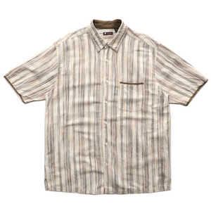 古着 リネン ボックスシャツ ストライプ 半袖 サイズ表記：XL　gd27611