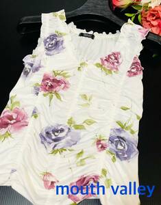 mouth valley mouse bare- frill &do Lost design blue & purple rose pattern tank top half .. size L