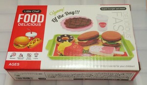 FAST FOOD playing house hood set handle burger steak drink doughnuts potato ice tray 