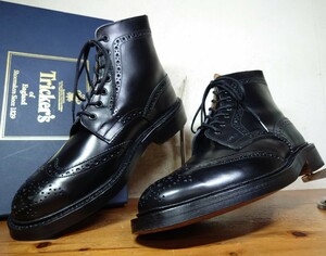 【極美品】英国製 Tricker's/トリッカーズ モールトン カントリー ウィングチップ ブーツ UK9 Fit.5 27.5-28cm相応 黒/クロケット cheaney