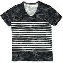 定価1.9万 AKM ORIGINAL CAMO BORDER V−NECK S/S T SHIRTS M カモフラボーダーVネックTシャツ　ジュンハシモト　wjk_画像1