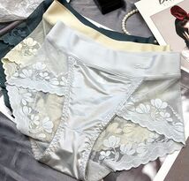 高品質 L 大きいサイズ 　ショーツ　新品 セクシー 綺麗なお品　高級レース 透け　 ランジェリー パンツ 下着 美尻　緑系　9620_画像3