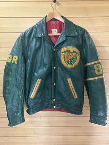 Used 80s Leather Versity Jacket 中古 80's レザー スタジアム ジャケット スタジャン サイズ L 送料無料