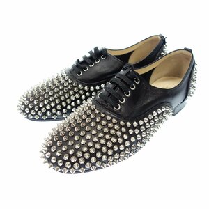 美品◆クリスチャンルブタン レザーシューズ スパイクスタッズ LACE 554 SPIKES FLAT レディース 37 黒 Christian Louboutin【AFD1】