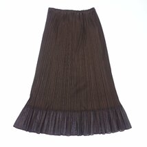 極美品◆プリーツプリーズ ロングスカート 切替 フリル レディース ブラウン サイズ2 PLEATS PLEASE【AFB18】_画像3