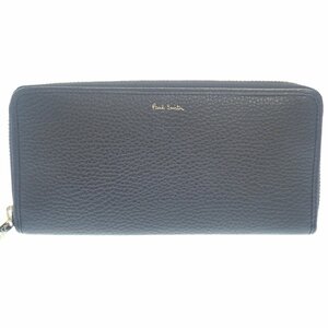 新品同様◆ポールスミス レザー ラウンドジップ 長財布 メンズ 黒×ネイビー系 Paul Smith【AFI1】