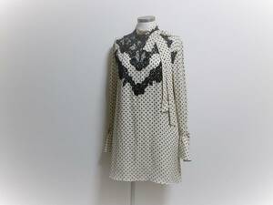 【即決】極美品 百貨店購入 VALENTINO ヴァレンティノ◆レース リボン アイボリー×ブラック ドット シルク 長袖 ブラウス 38　ha