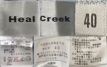 【USED】Heal Creek ヒールクリーク 綿 ノースリーブ シャツ 裏地ストライプ ロゴ刺繍 ブルー系 青 レディース 40 M ゴルフウェア_画像9