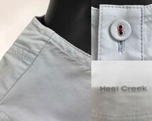 【USED】Heal Creek ヒールクリーク 綿 ノースリーブ シャツ 裏地ストライプ ロゴ刺繍 ブルー系 青 レディース 40 M ゴルフウェア_画像7