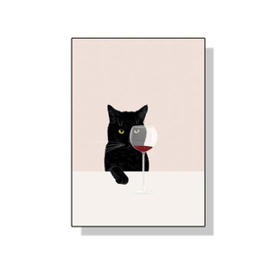 G2916 ネコ 猫 ワイン レストラン バー カフェ ポップアート キャンバスアートポスター 50×70cm インテリア 雑貨 海外製 枠なし I
