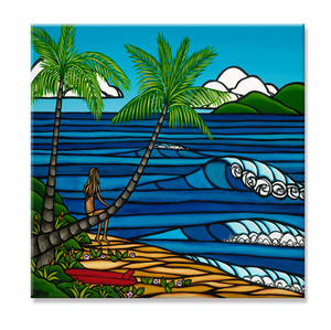 G1824 ハワイ HAWAII ワイキキ サーフィン フラダンス 海 キャンバスアートポスター 50×50cm イラスト 海外製 枠なし A