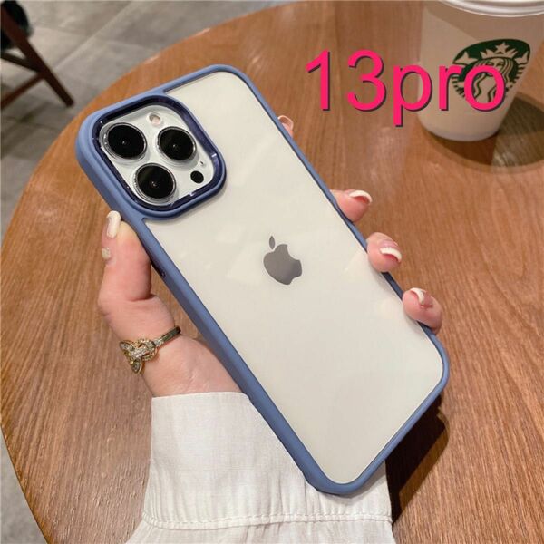 シリコン スマホ ケース カバー クリア+ブルー iPhone13 Pro Apple smartphone case