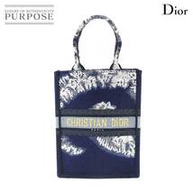 未使用 展示品 クリスチャン ディオール Christian Dior ブック トート バーティカル バッグ キャンバス ネイビー ホワイト 90198428_画像1