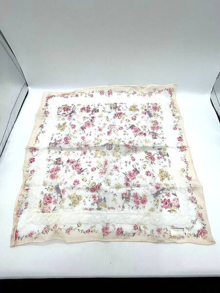 【シール付き未使用品】NINA RICCI ニナリッチ ハンカチ バンダナ コットン 花 フラワー レース刺繍 44×44