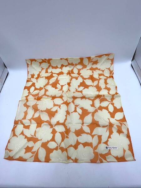 【シール付き未使用品】pierre balmain ピエールバルマン ハンカチ バンダナ スカーフ オレンジ系 花柄 レディース 綿 コットン100%