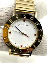 【電池切れ】PERSON'S パーソンズ クォーツ 腕時計 白文字盤 レッドストーン 色石 レディース V301-6020_画像1