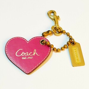 e1 美品　coach コーチ ハート型キーホルダー ピンク ゴールド金具　 ヴィンテージ 