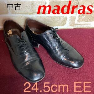 【売り切り!送料無料!】A-177 madras!ビジネスシューズ!24.5cm EE!黒!ブラック!ストレートチップ!マドラス!仕事!普段!冠婚葬祭!中古!