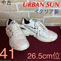 【売り切り!送料無料!】A-177 URBAN SUN!スニーカー!白!41 26.5cm位!蛍光オレンジ!おしゃれ!かっこいい!中古!_画像1