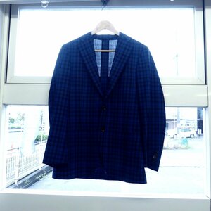 THE SUIT COMPANY レダ REDA ブルー系チェック柄 ウール100% テーラードジャケット メンズ 美品 /2307C