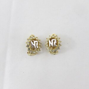 NINA RICCI ニナリッチ イヤリング ロゴ ラインストーン ゴールドカラー レディース アクセサリー USED /2307D