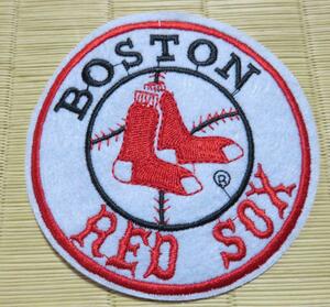 灰白円型■オールドデザイン激渋RedSoxレッドソックス野球ベースボール刺繍ワッペン◎アメリカMLB■メジャーリーグ◆洋服・衣類・衣服DIY