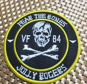 髑髏二輪VC円型☆アメリカVF-84ジョリーJolly　Rogersドクロ刺繍ワッペン■サバゲー☆ミリタリー■ 衣服DIY■『ベルクロ　マジックテープ』