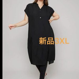 新品　ロングシャツワンピース　半袖　ブラック　3XL 4L 大きいサイズ　オーバーサイズ　プラスサイズ　ゆったり　韓国風