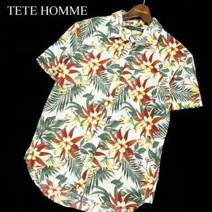 Black On TETE HOMME テットオム 春夏 花 フラワー総柄★ 半袖 スリム シャツ Sz.L　メンズ 白　A3T07731_6#A