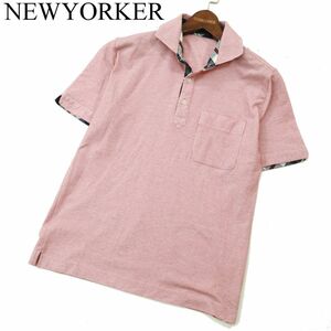 NEWYORKER ニューヨーカー 春夏 ホリゾンタルカラー★ チェック使い 半袖 ストライプ ポロシャツ Sz.M　メンズ 日本製　A3T07784_7#A