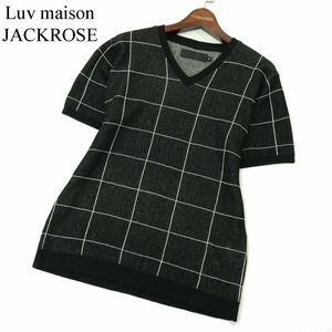 Luv maison JACKROSE ジャックローズ 春夏 チェック★ Vネック 半袖 ニット カットソー Tシャツ Sz.4　メンズ 黒　A3T07780_7#J