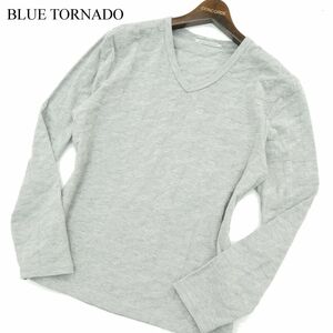 BLUE TORNADO トルネードマート 通年 千鳥チェック★ 長袖 Vネック カットソー ロンTシャツ Sz.M　メンズ グレー　A3T08234_7#F