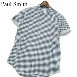 Paul Smith ポールスミス メインライン★ 春夏 半袖 ボタンダウン デザイン ギンガム チェック シャツ Sz.M　メンズ 日本製　A3T08115_7#A