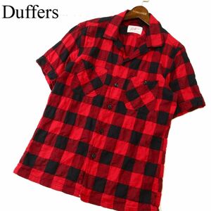 Duffers ダファー 春夏 半袖 ワーク★ ブロック チェック シャツ Sz.M　メンズ 赤 × 黒 日本製　A3T08221_7#A