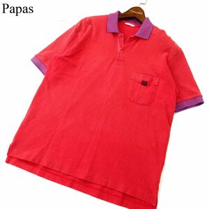 Papas パパス 春夏 ゆったり♪ ロゴタグ 半袖 鹿の子 ポロシャツ Sz.L　メンズ 赤 日本製　A3T08219_7#A