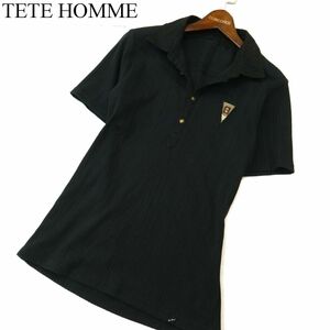 TETE HOMME テットオム 春夏 ワッペン★ ロゴタグ 半袖 リブ カットソー ポロシャツ Sz.6　メンズ 黒　A3T08215_7#A