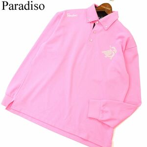 Paradiso パラディーゾ 通年 ロゴ刺繍★ 長袖 ボタンダウン 鹿の子 シャツ Sz.M　メンズ ピンク ゴルフ 日本製　A3T08214_7#C