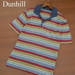 イタリア製★ Dunhill ダンヒル 春夏 刺繍★ ボーダー 半袖 ポロシャツ Sz.40　メンズ ネイビー　A3T08530_7#A