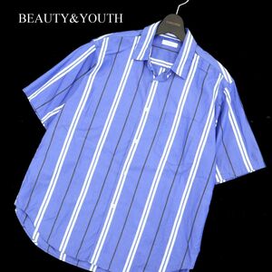 BEAUTY&YOUTH ユナイテッドアローズ 春夏 ブルー ストライプ フォルム★ 半袖 シャツ Sz.M　メンズ　A3T08464_7#A