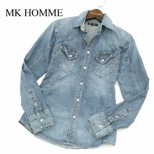 MK HOMME ミッシェルクラン オム 通年 USED加工★ 長袖 ウエスタン デニム シャツ Sz.46　メンズ　A3T08795_7#C