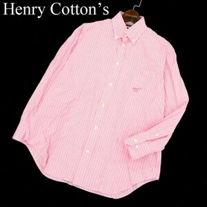 Henry Cottons ヘンリーコットンズ 通年 Slim Fit ロゴ刺繍★ ストライプ 長袖 シャツ Sz.41　メンズ 大きいサイズ　A3T08912_7#C