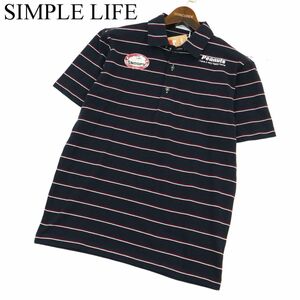 新品★ SIMPLE LIFE × PEANUTS シンプルライフ レナウン SNOOPY スヌーピー★ ボーダー 半袖 ポロシャツ Sz.M　メンズ 紺　A3T08898_7#A