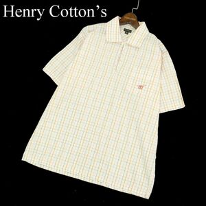 Henry Cottons ヘンリーコットンズ 春夏 ロゴ刺繍★ 半袖 プルオーバー チェック シャツ Sz.M　メンズ　A3T08882_7#A