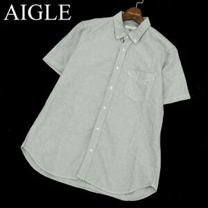 AIGLE エーグル 春夏 半袖 コットン★ ボタンダウン シャツ Sz.M　メンズ グレー アウトドア　A3T08887_7#A