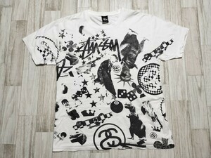 ヴィンテージ品　stussy Tシャツ エイトボール ダイス 人柄 ホワイト/Ｌ/ ステューシー mkw.tokyo1683