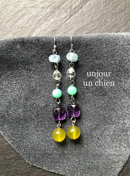 unjour un chien ＊天然石ピアス＊ハンドメイド＊アクアマリン＊水晶＊アメジスト＊天然石イヤリング＊パワーストーン