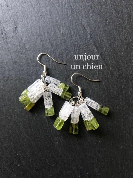 unjour un chien ＊天然石ピアス＊ハンドメイド＊クラック水晶＊ペリドット＊天然石イヤリング＊パワーストーン